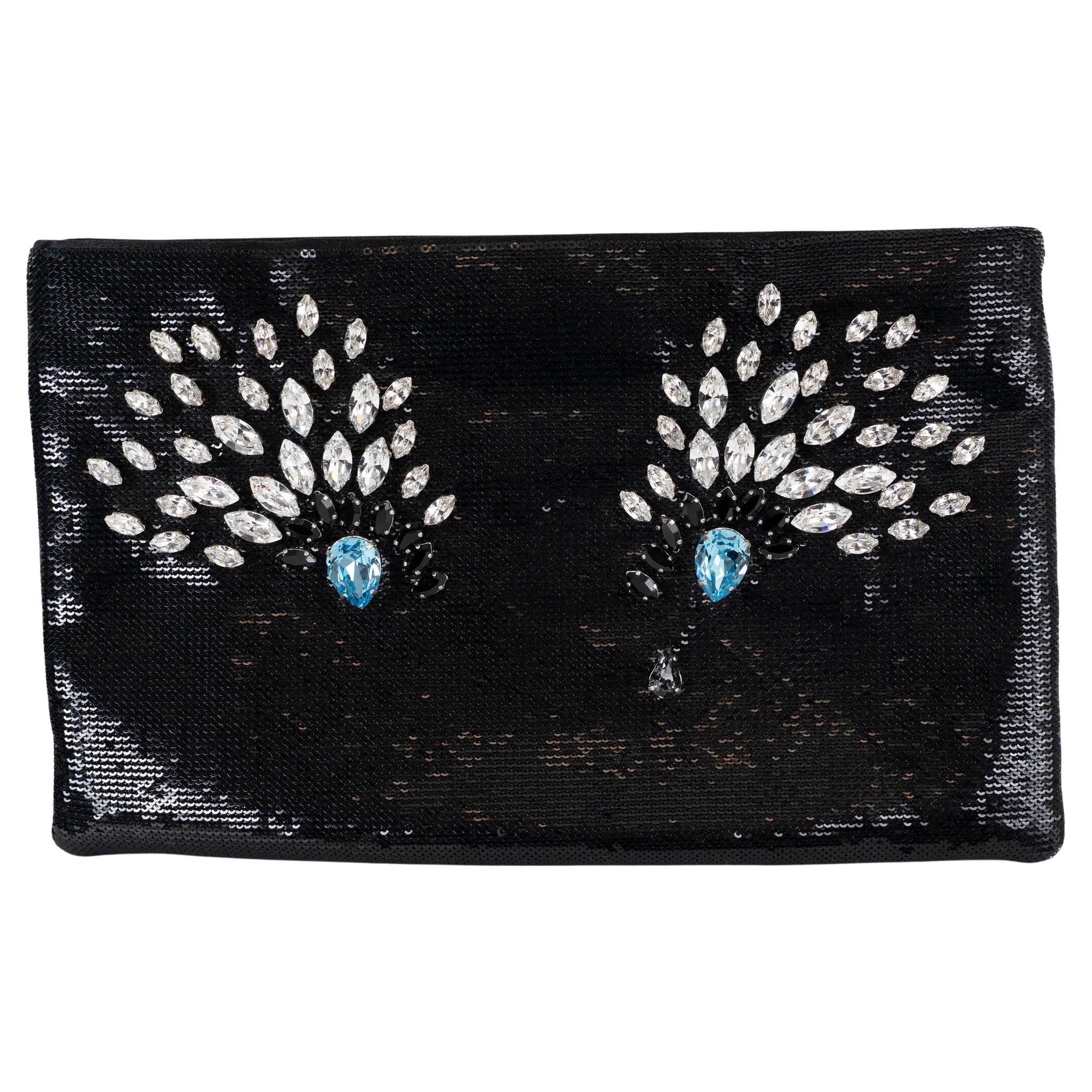 Bolso de mano de SEQUIN CON EMBELLECEDORES DE CRISTAL DE TEARROP PRADA negro 2015 en venta