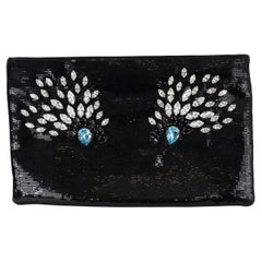 PRADA black 2015 TEARDROP CRYSTAL EMBELLISHED SEQUIN Clutch Bag