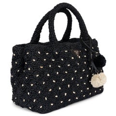 PRADA black 2017 RAFFIA POIS SMALL CANAPA Tote Bag