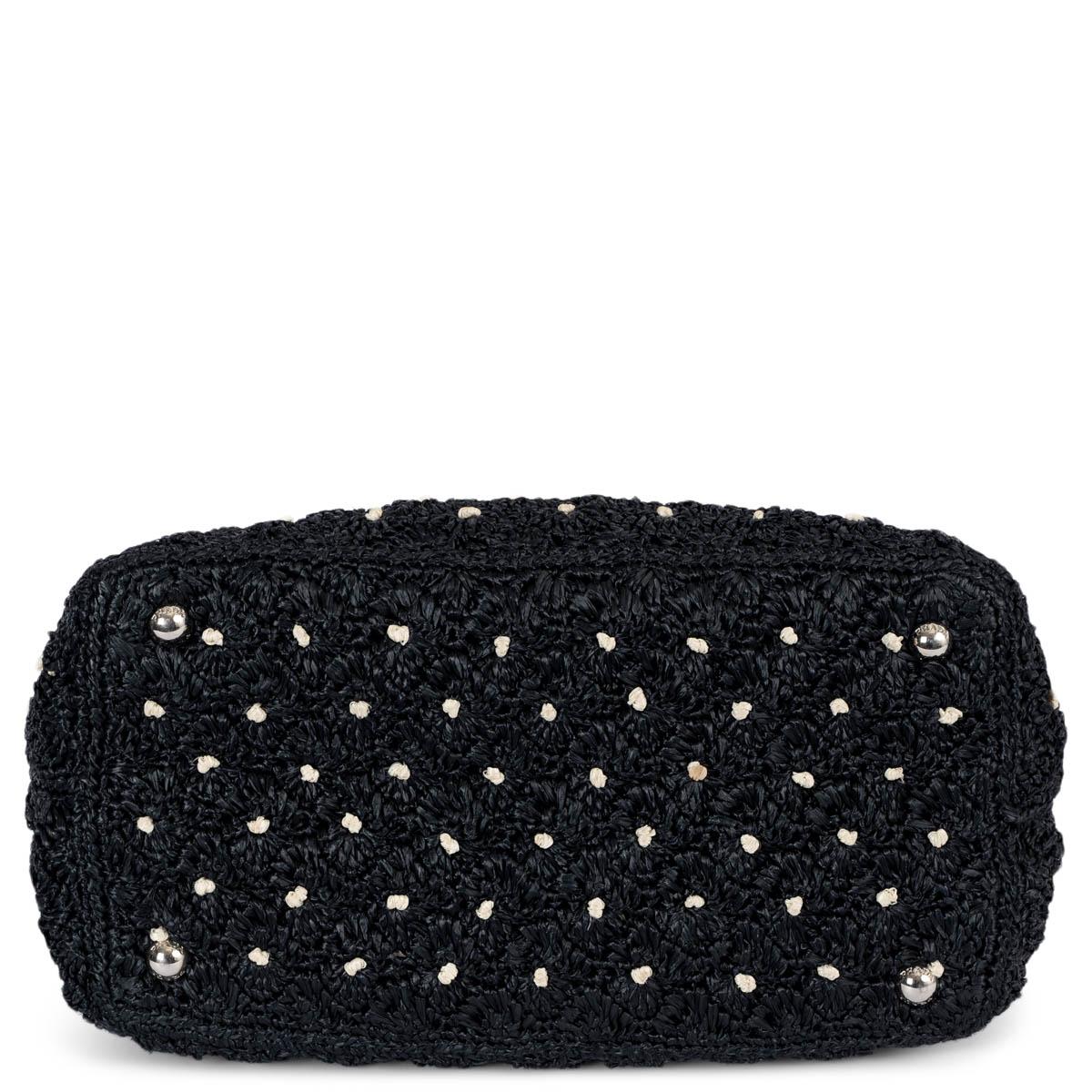 Women's PRADA black 2017 RAFFIA POIS SMALL CANAPA Tote Bag