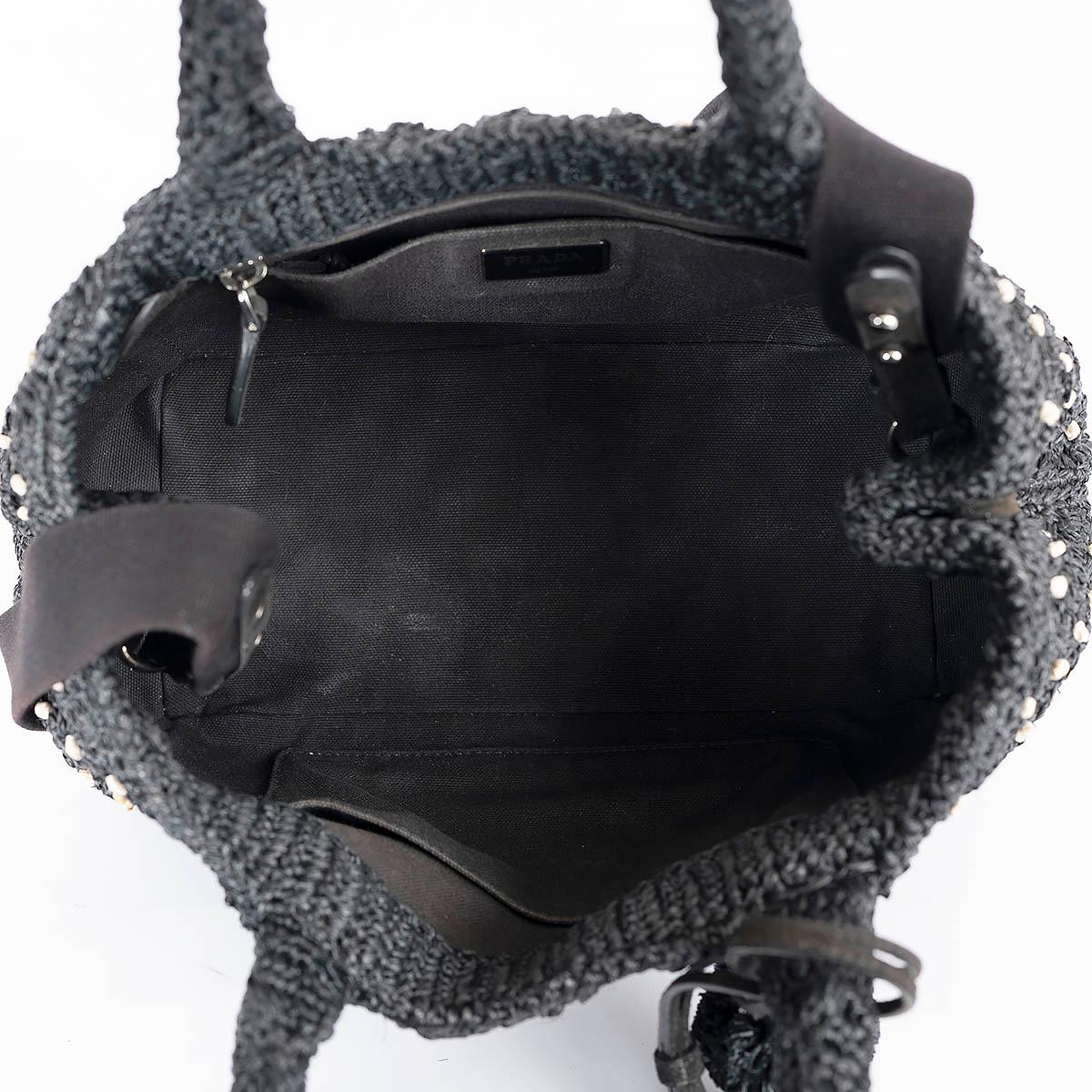 PRADA black 2017 RAFFIA POIS SMALL CANAPA Tote Bag For Sale 1