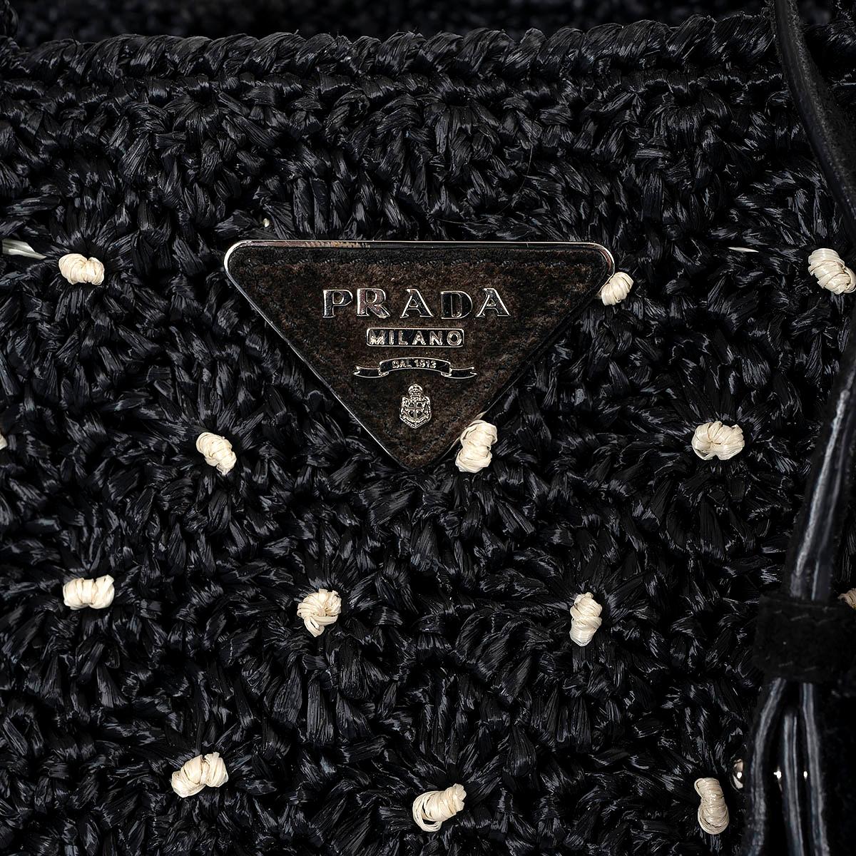 PRADA black 2017 RAFFIA POIS SMALL CANAPA Tote Bag For Sale 2