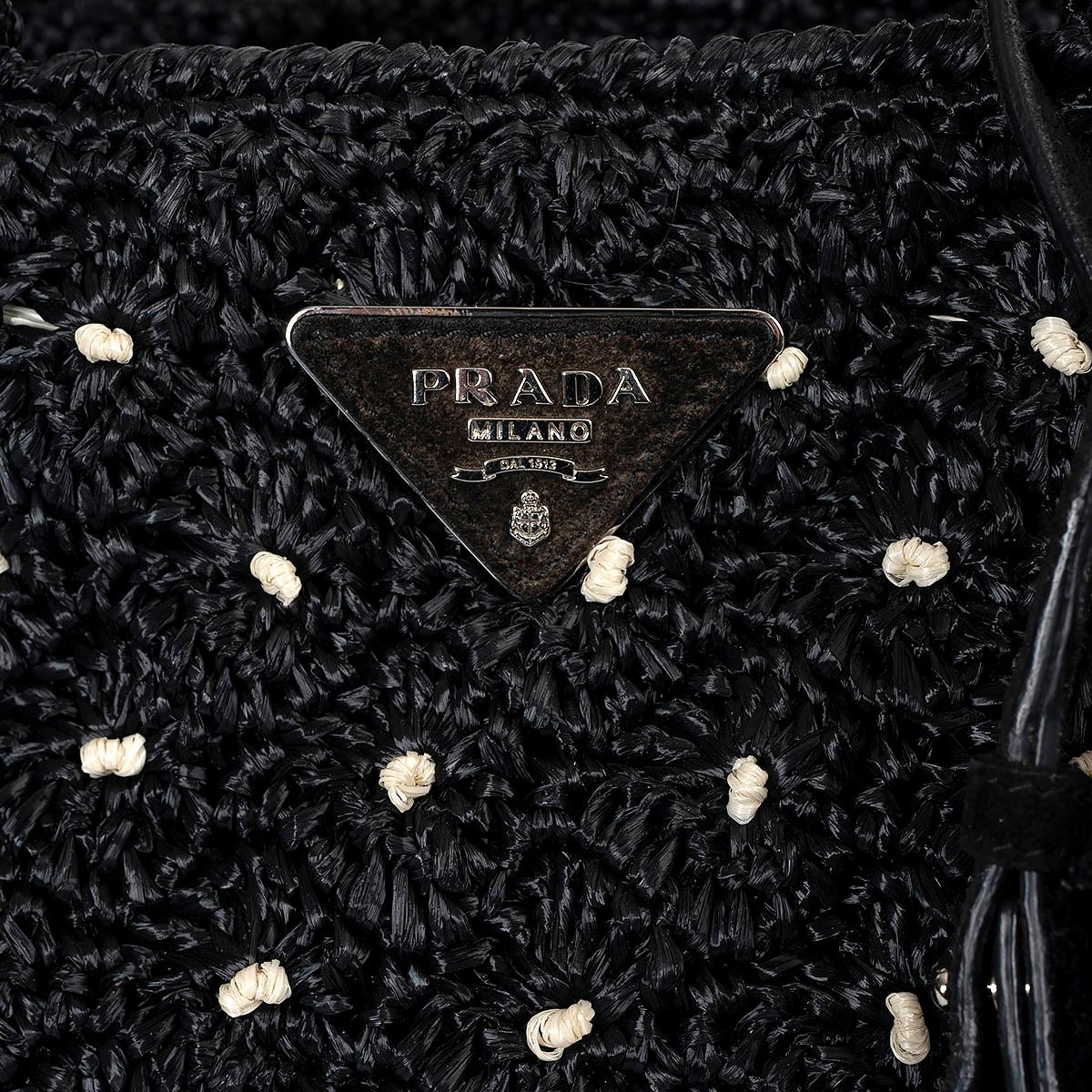 PRADA black 2017 RAFFIA POIS SMALL CANAPA Tote Bag 2