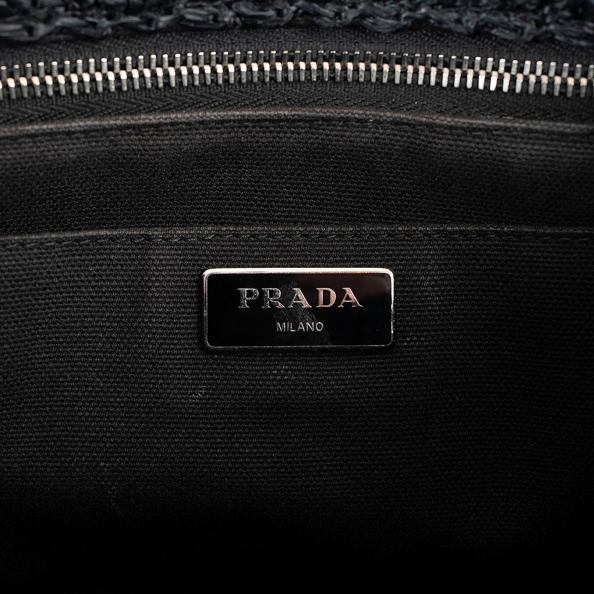 PRADA black 2017 RAFFIA POIS SMALL CANAPA Tote Bag For Sale 3