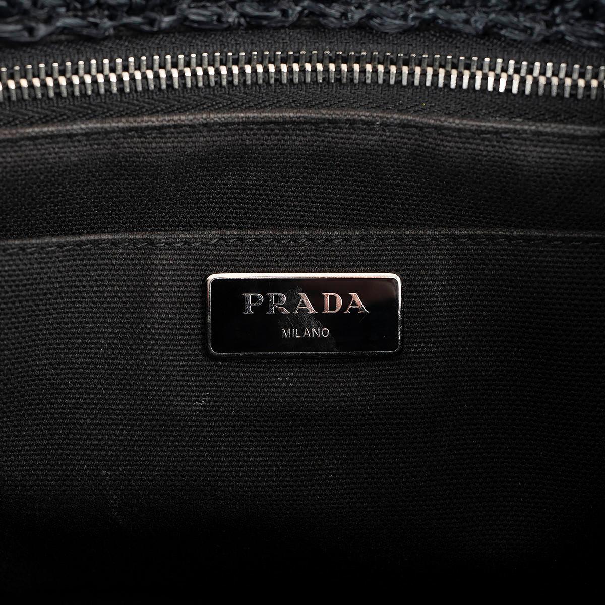 PRADA black 2017 RAFFIA POIS SMALL CANAPA Tote Bag 3