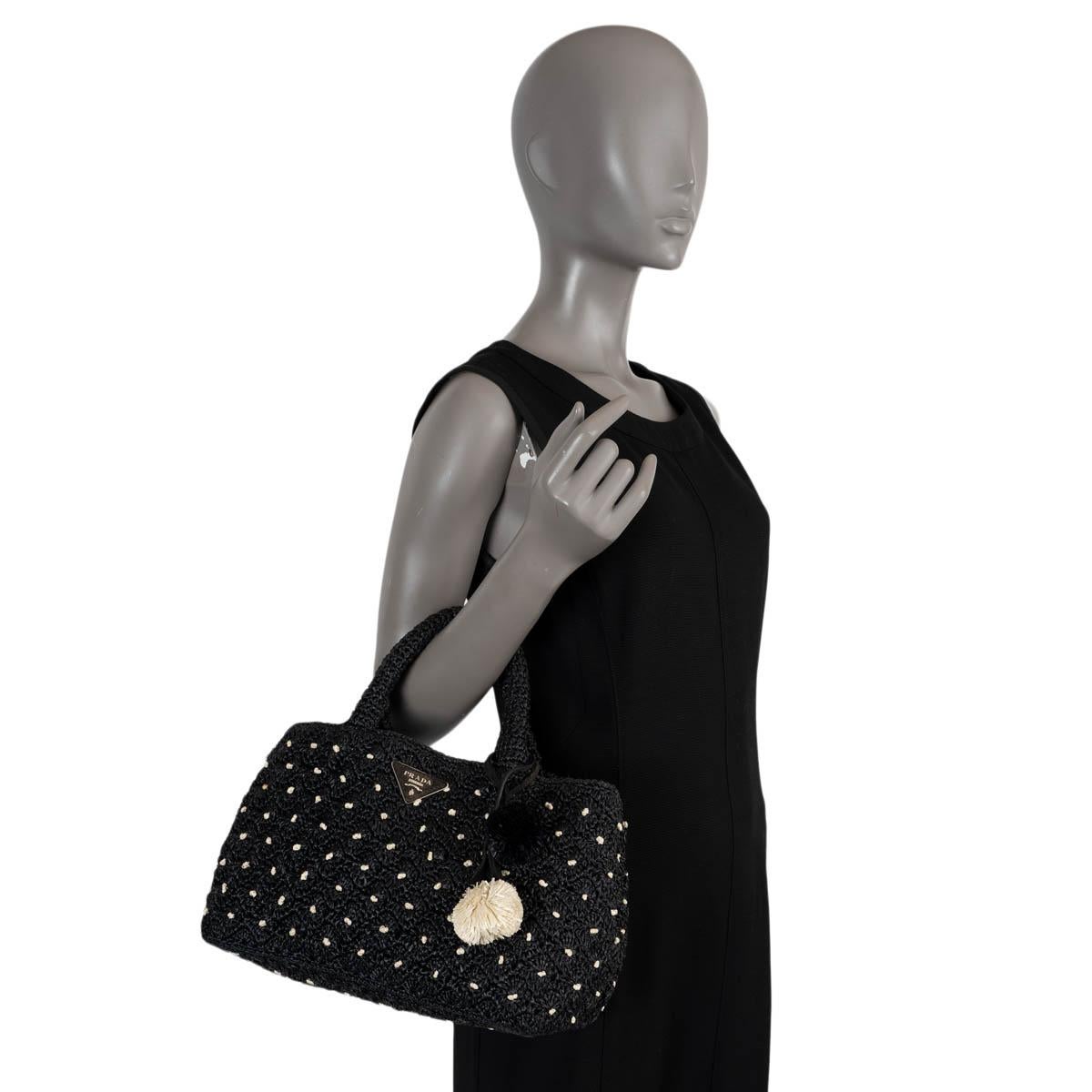 PRADA black 2017 RAFFIA POIS SMALL CANAPA Tote Bag 4