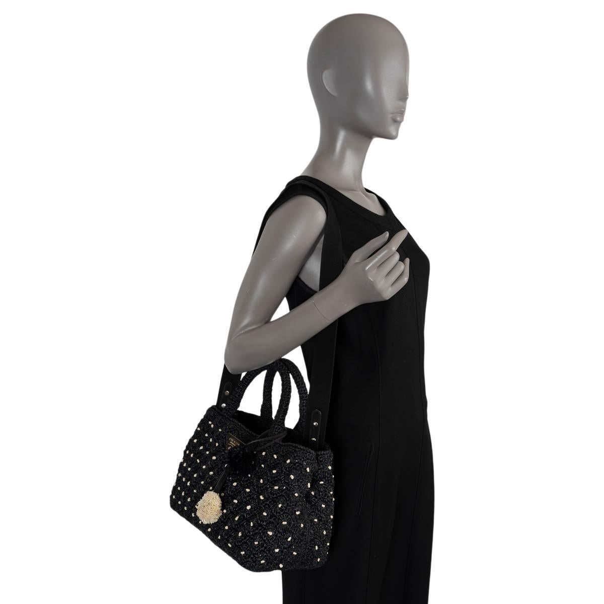 PRADA black 2017 RAFFIA POIS SMALL CANAPA Tote Bag 5