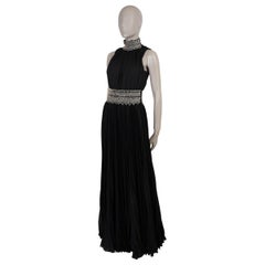 PRADA black 2019 CRYSTAL EMBELLISHED PLEATED GOWN Dress 40 S