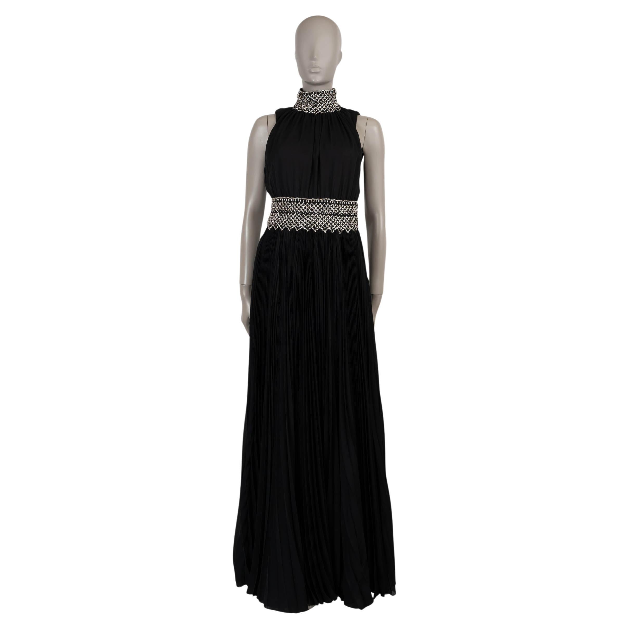 PRADA schwarz 2019 CRYSTAL EMBELLISHED PLEATED GOWN Kleid 40 S