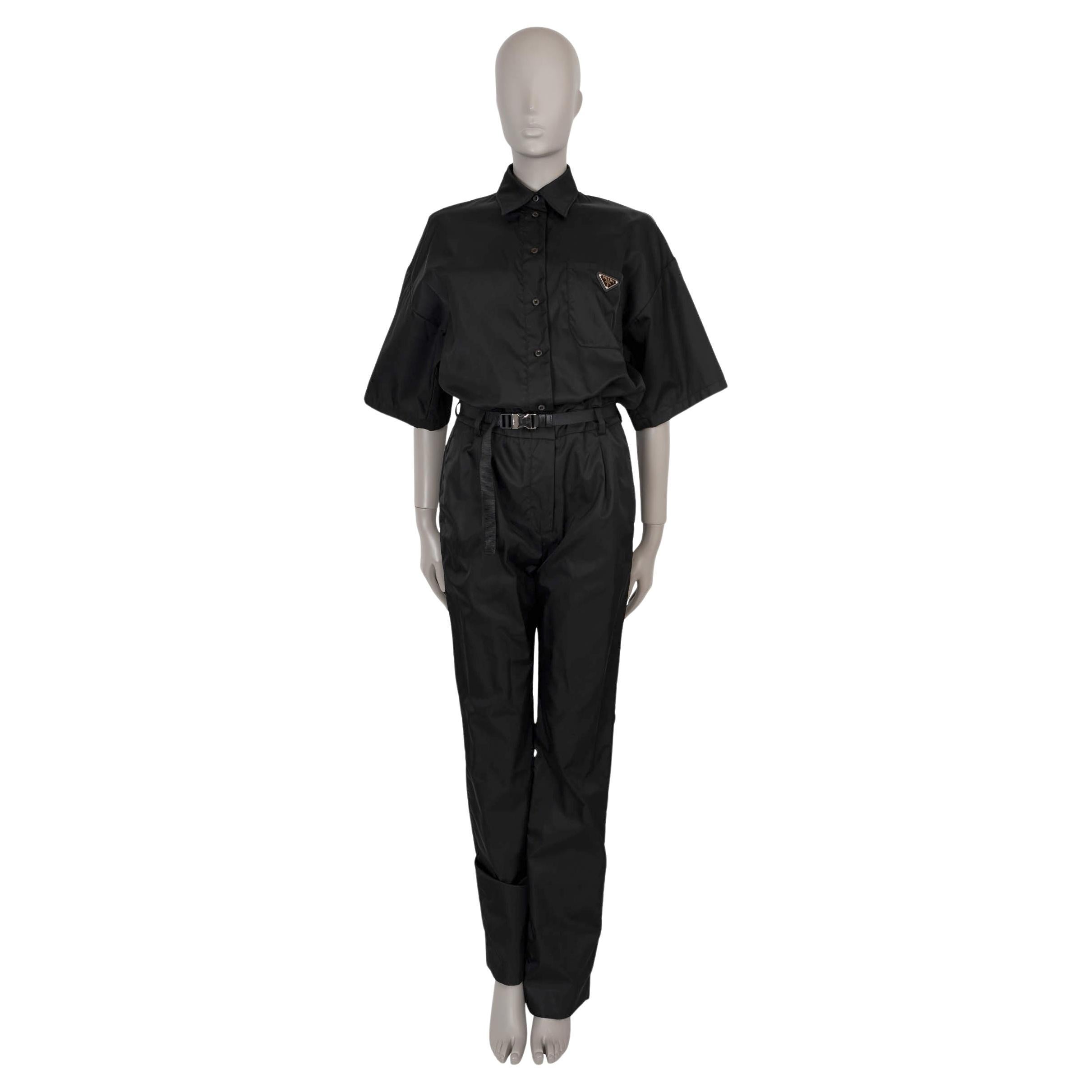 PRADA black 2020 RE-NYLON BELTED SHORT SLEEVE Jumpsuit 38 XS For Sale