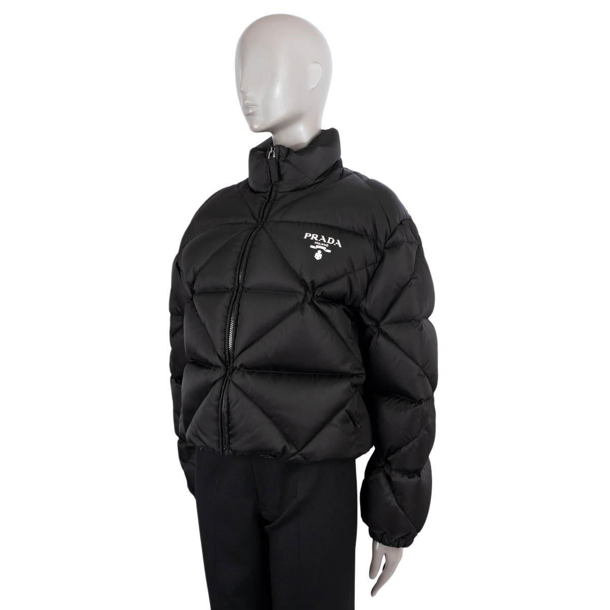 Women's PRADA black 2022 RE-NYLON GABERDINE CROPPED DOWN Jacket 44 L