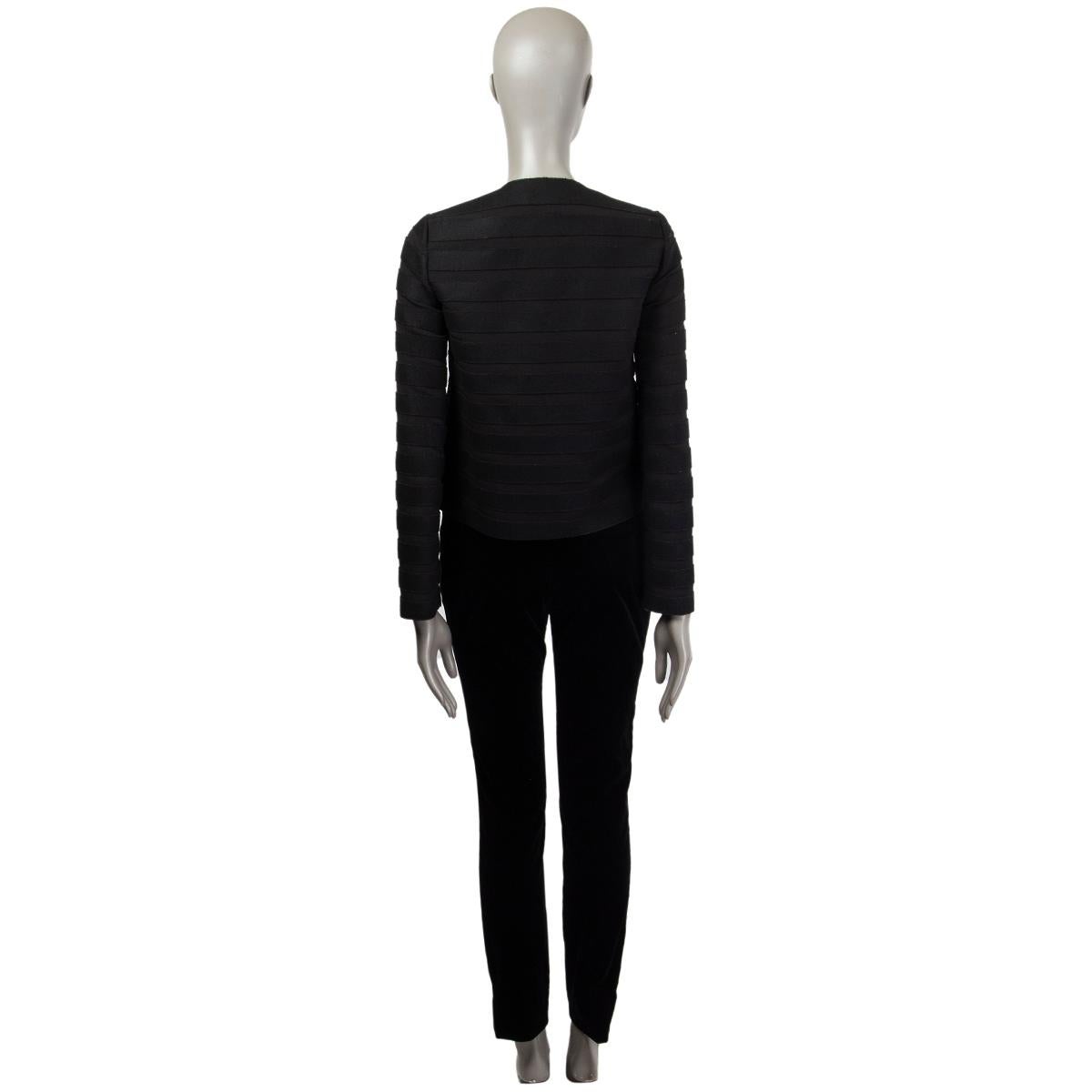 PRADA black acetate COLLARLESS PANELLED CROPPED Jacket 40 S In Excellent Condition For Sale In Zürich, CH