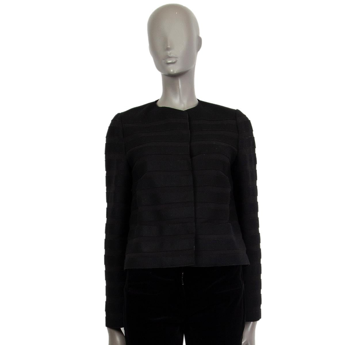 Women's PRADA black acetate COLLARLESS PANELLED CROPPED Jacket 40 S For Sale