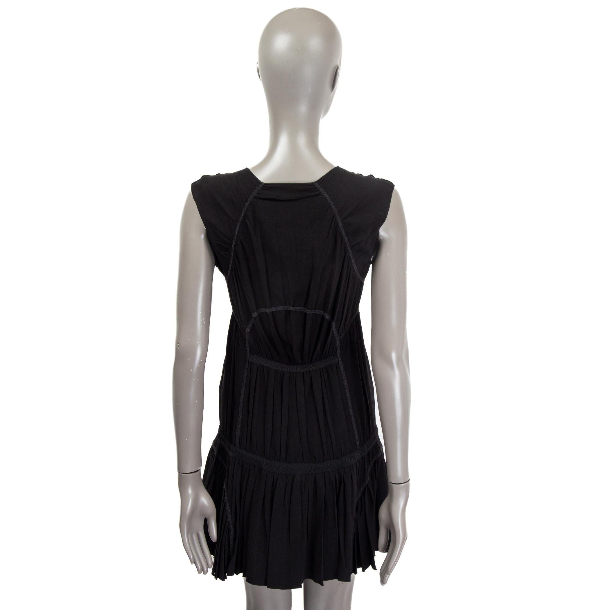 Women's PRADA black acetate GATHERED SLEEVELESS Dress 38 XS For Sale