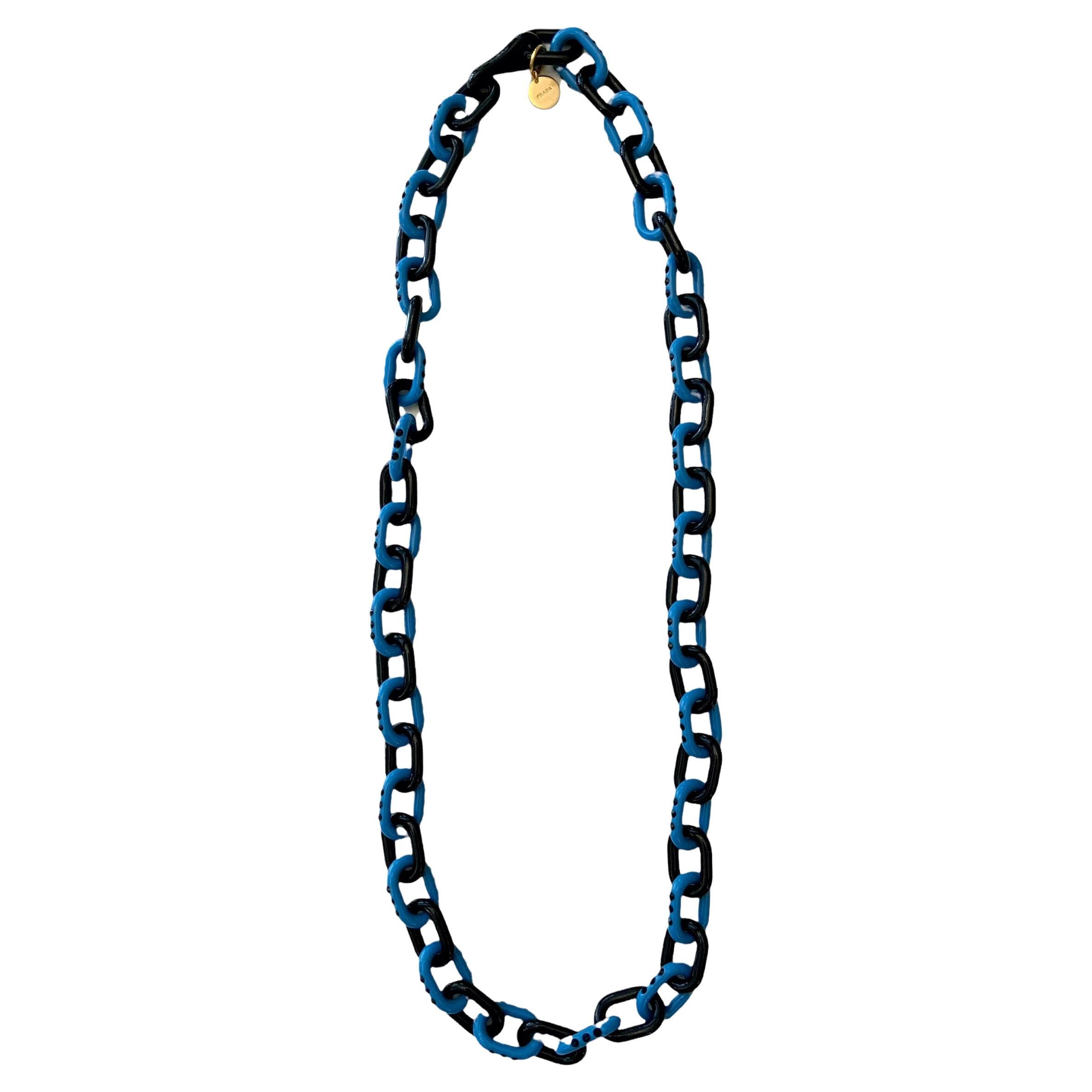 Prada Black and Blue Resin Chain Necklace For Sale
