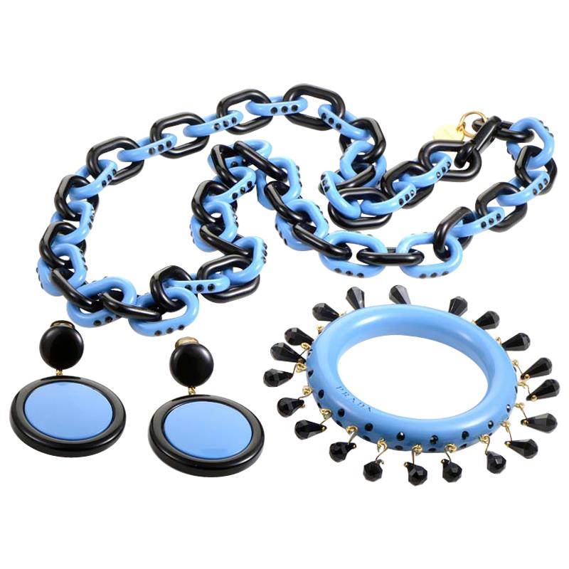 Prada Black and Blue Resin Costume Jewelry Set