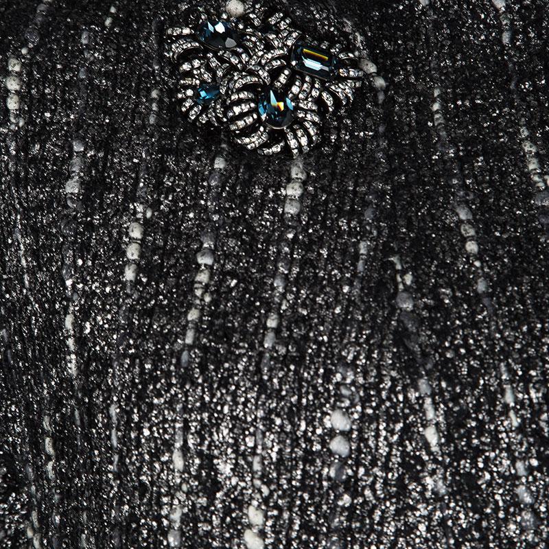 Prada Black and Grey Textured Wool Embellished High Neck Short Sleeve Top L In Good Condition In Dubai, Al Qouz 2
