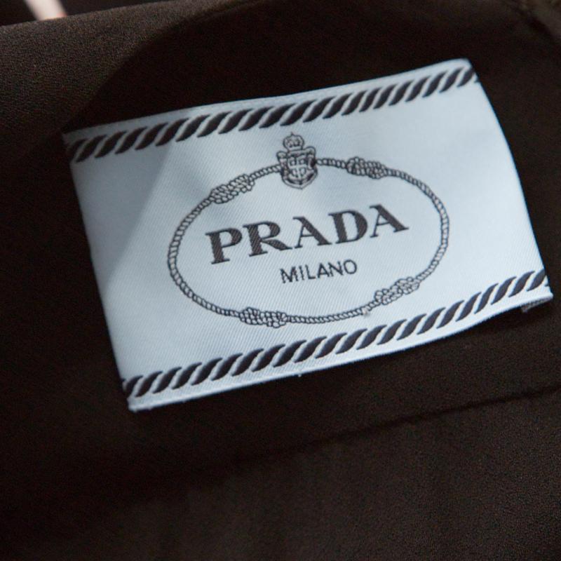 Women's Prada Black and Orange Geometric Printed Crepe Short Sleeve Dress M