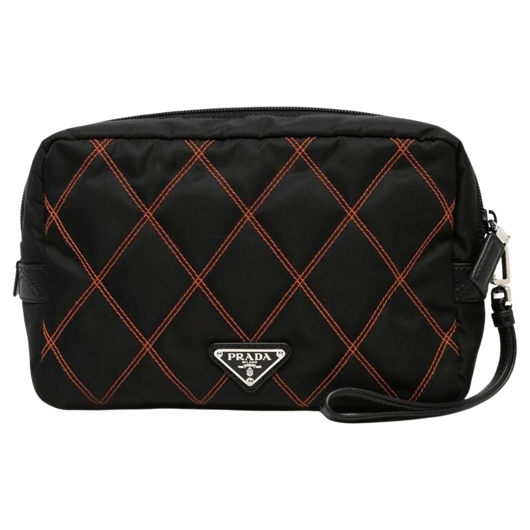 Prada Black and Orange Nylon pouch  For Sale