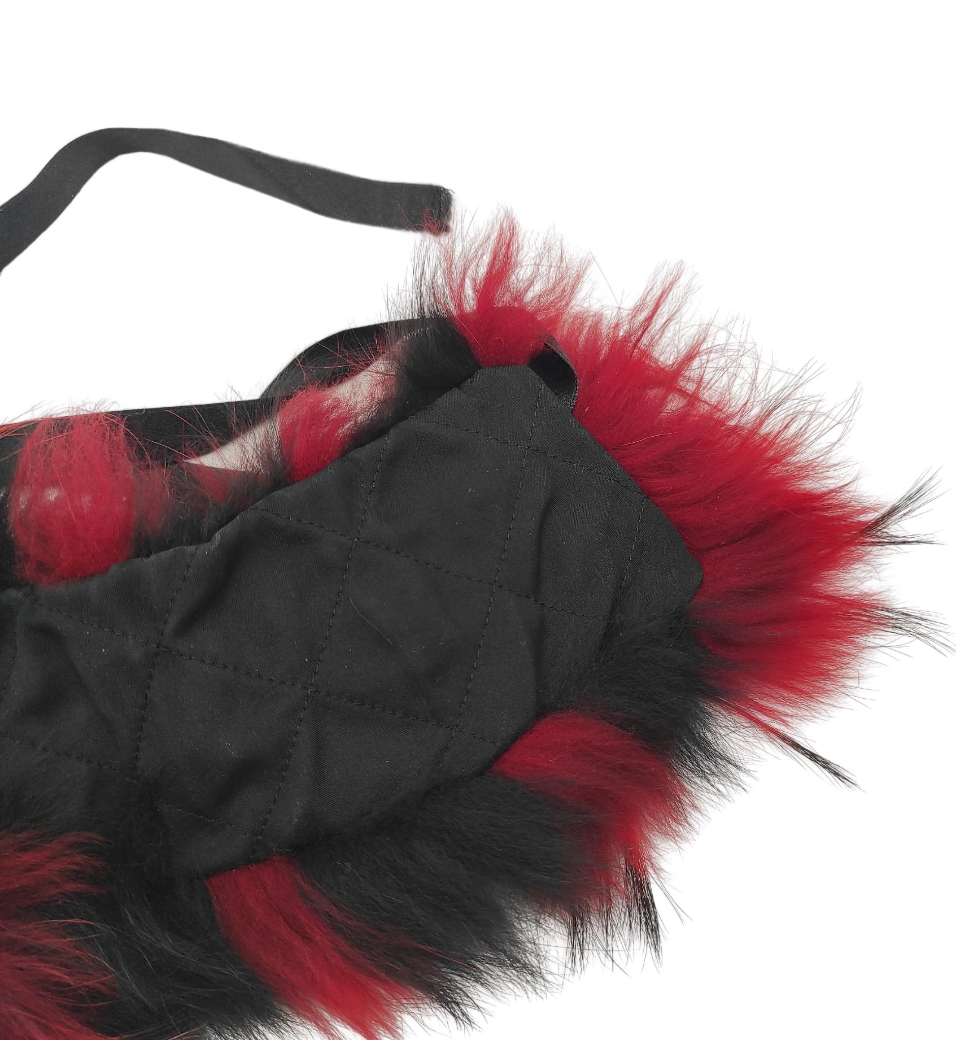 Prada black and red striped faux fur stole For Sale 1