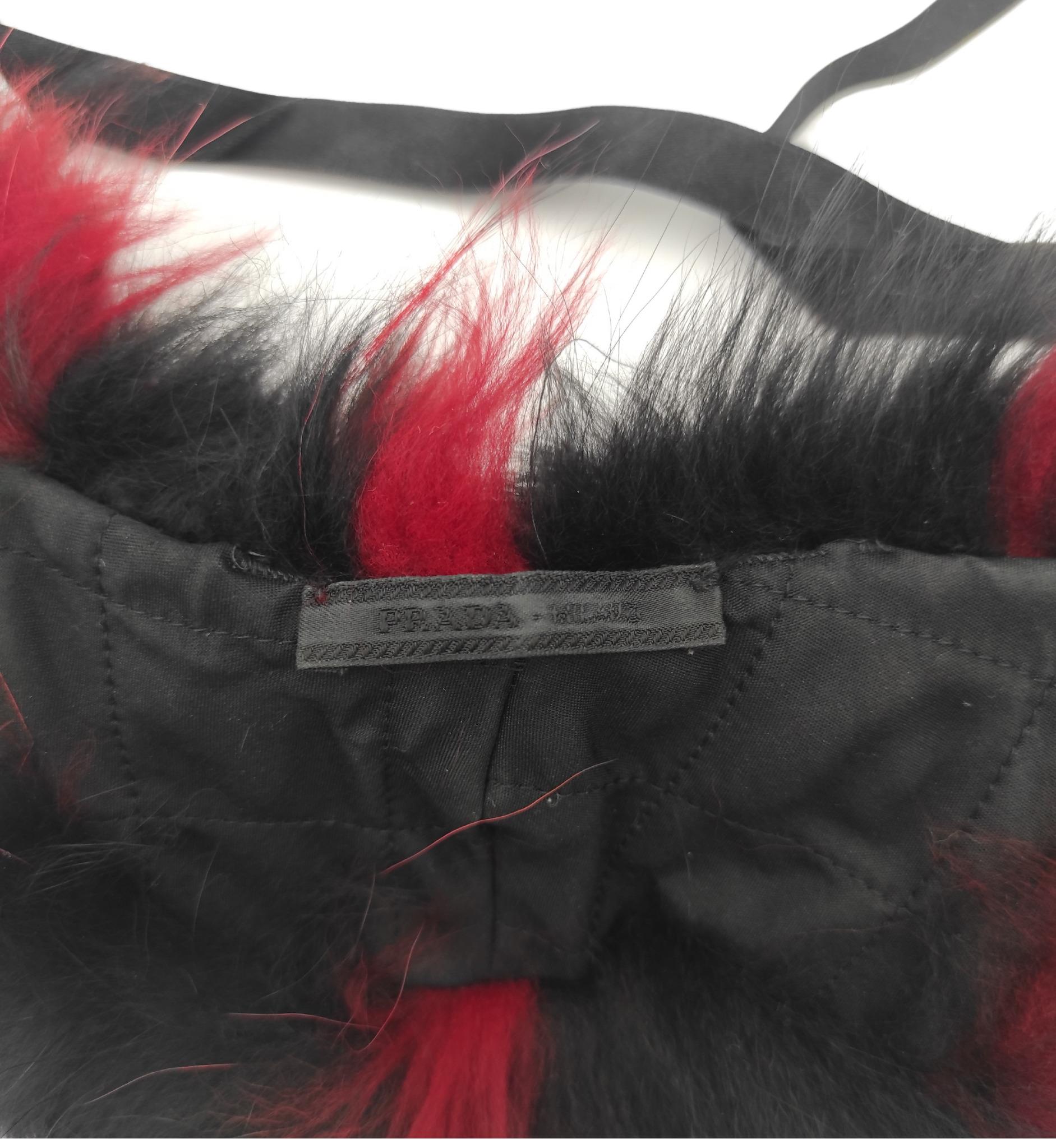 Prada black and red striped faux fur stole For Sale 2
