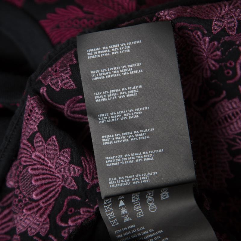 Prada Black and Wine Floral Lace Applique Detail Cotton Crew Neck T Shirt XS 3
