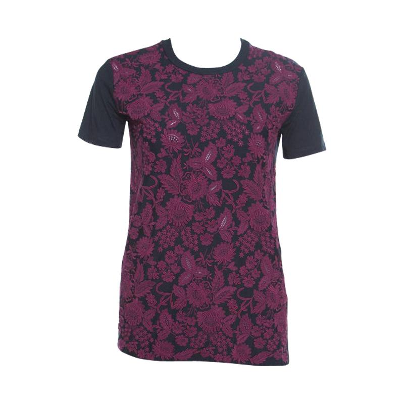 Prada Black and Wine Floral Lace Applique Detail Cotton Crew Neck T Shirt XS