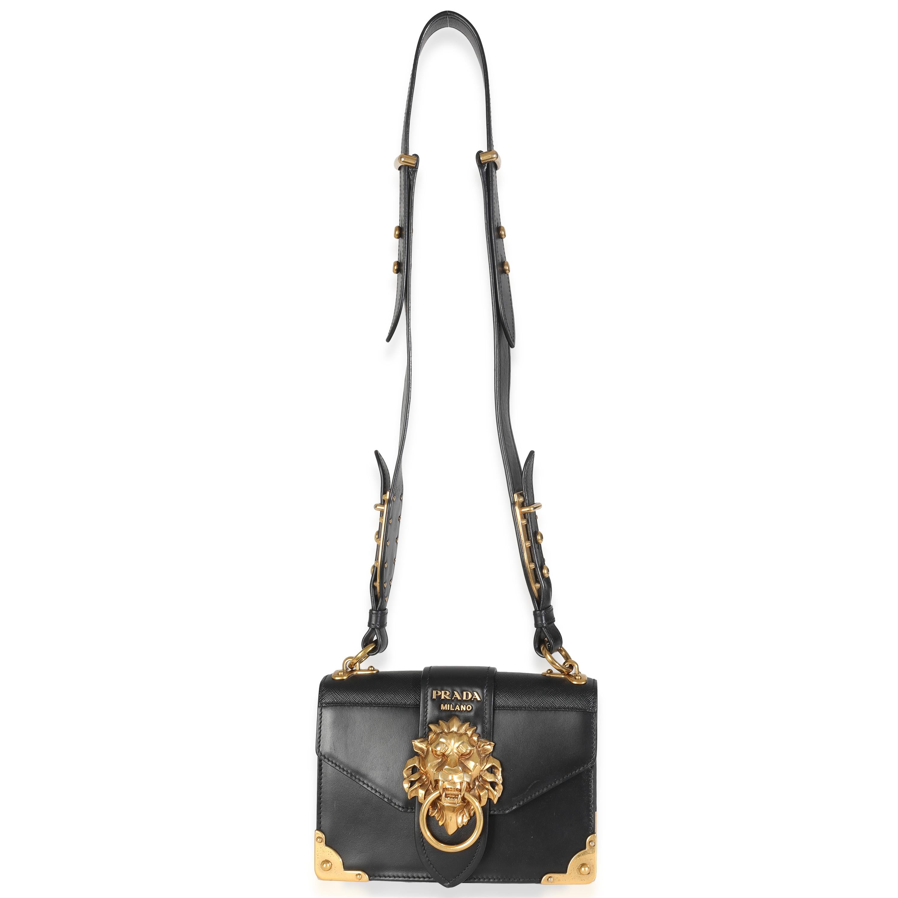 Borsa a tracolla Prada Antic Soft Saffiano Testa di leone nera Cahier in vendita 1
