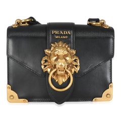 Prada Black Antic Soft Saffiano Lions Head Cahier Shoulder Bag