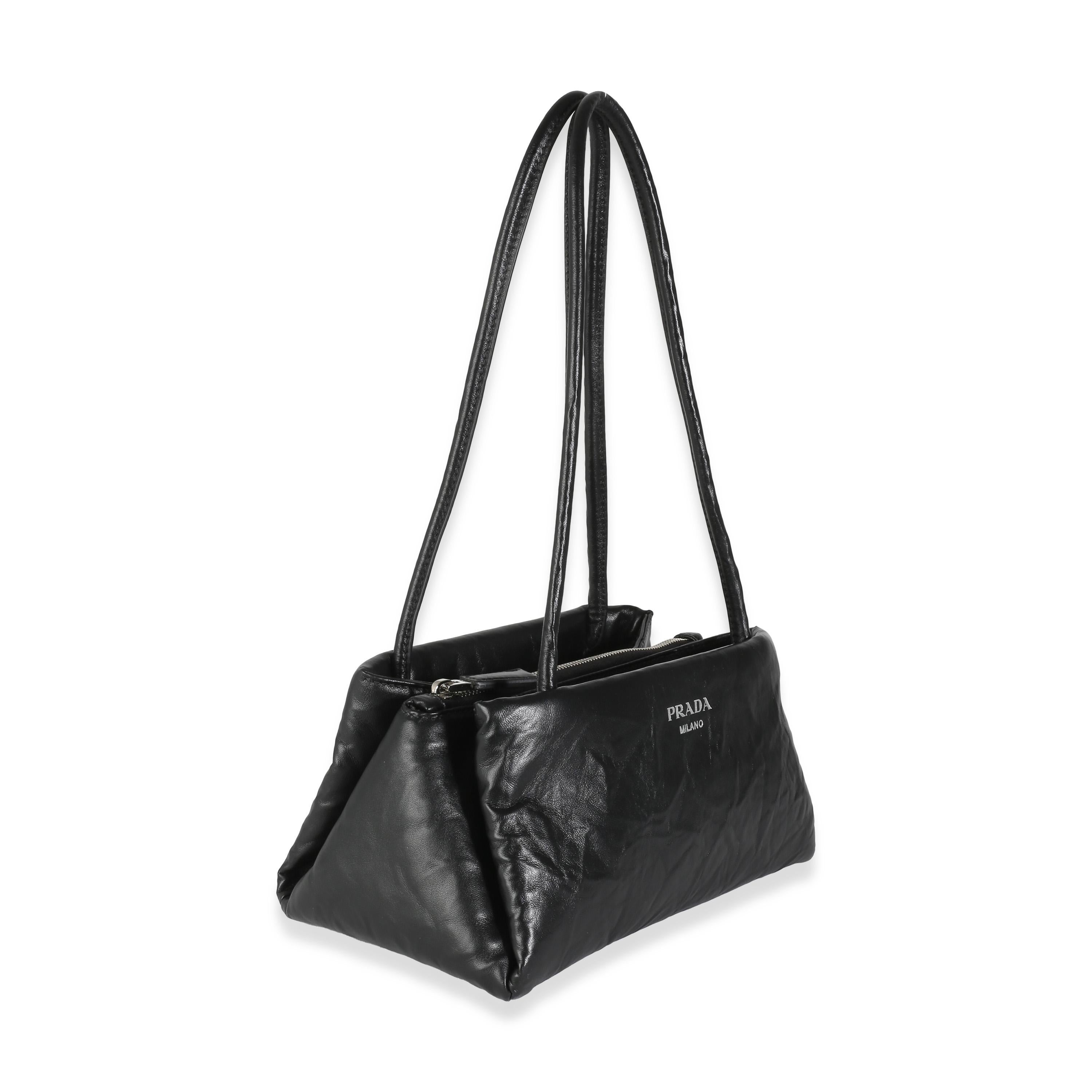 Prada Black Antique Leather Small East West Shoulder Bag In Excellent Condition In New York, NY