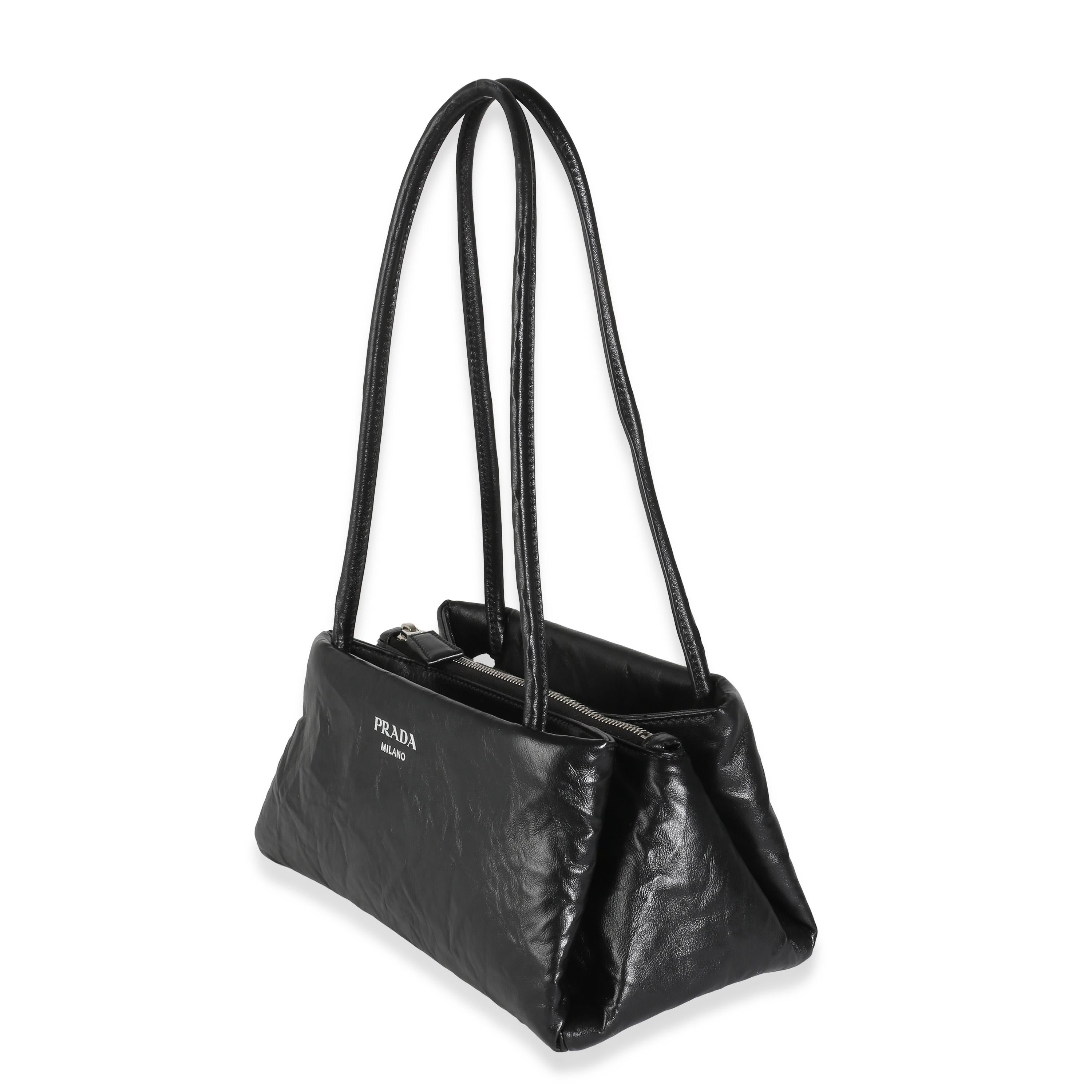 Women's or Men's Prada Black Antique Leather Small East West Shoulder Bag
