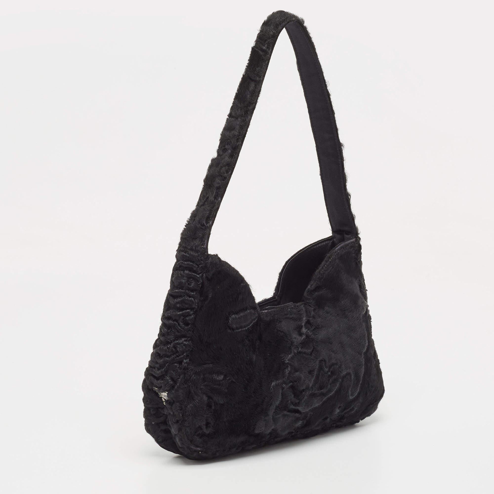 Women's Prada Black Astrakhan Fur Shoulder Bag