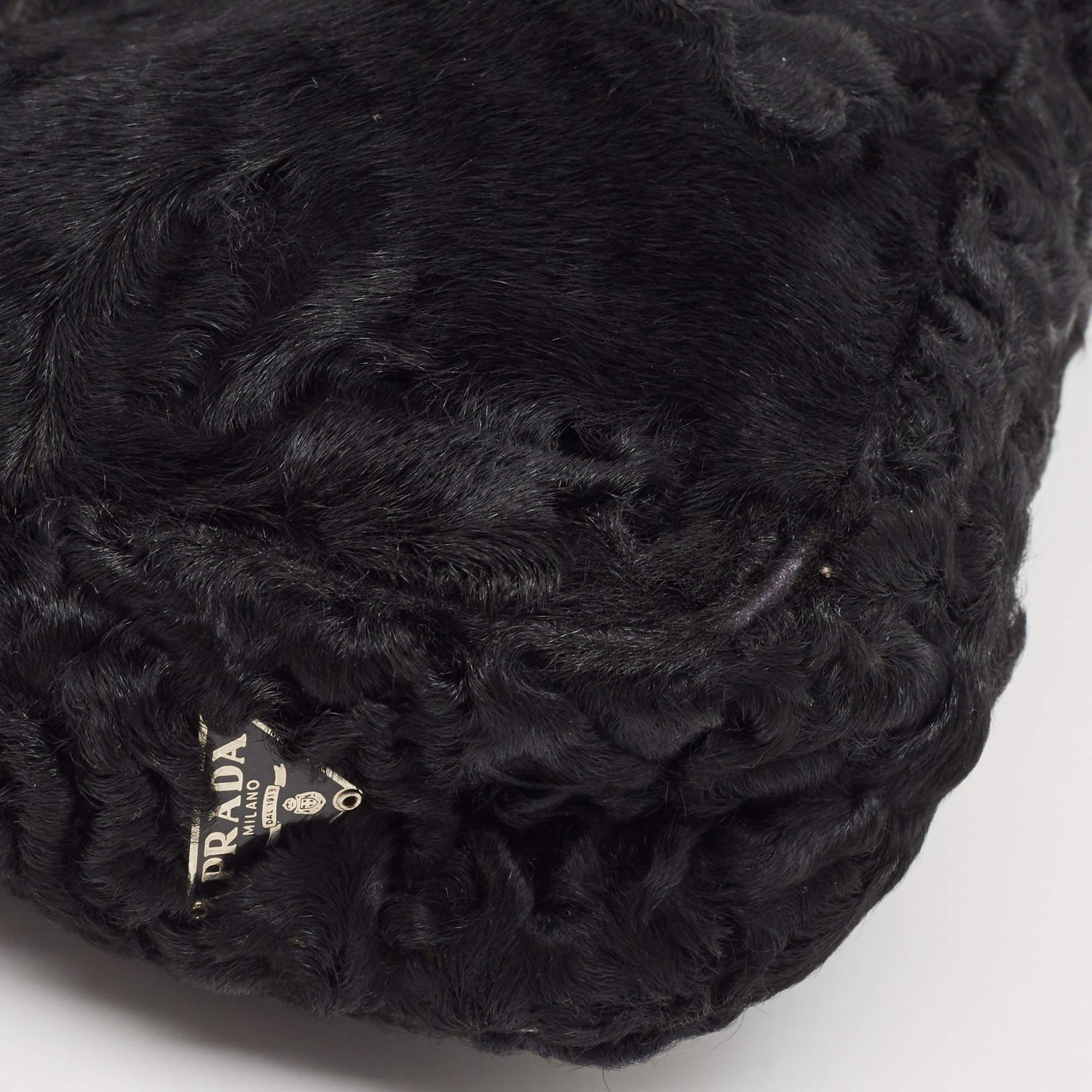 Prada Black Astrakhan Fur Shoulder Bag 3