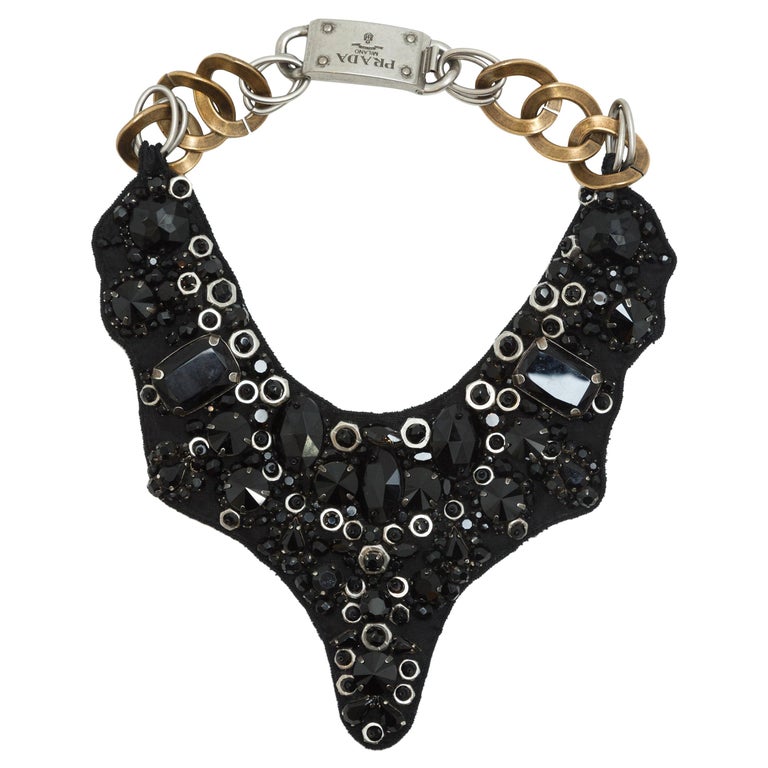 Prada Black Beaded Bib Necklace at 1stDibs