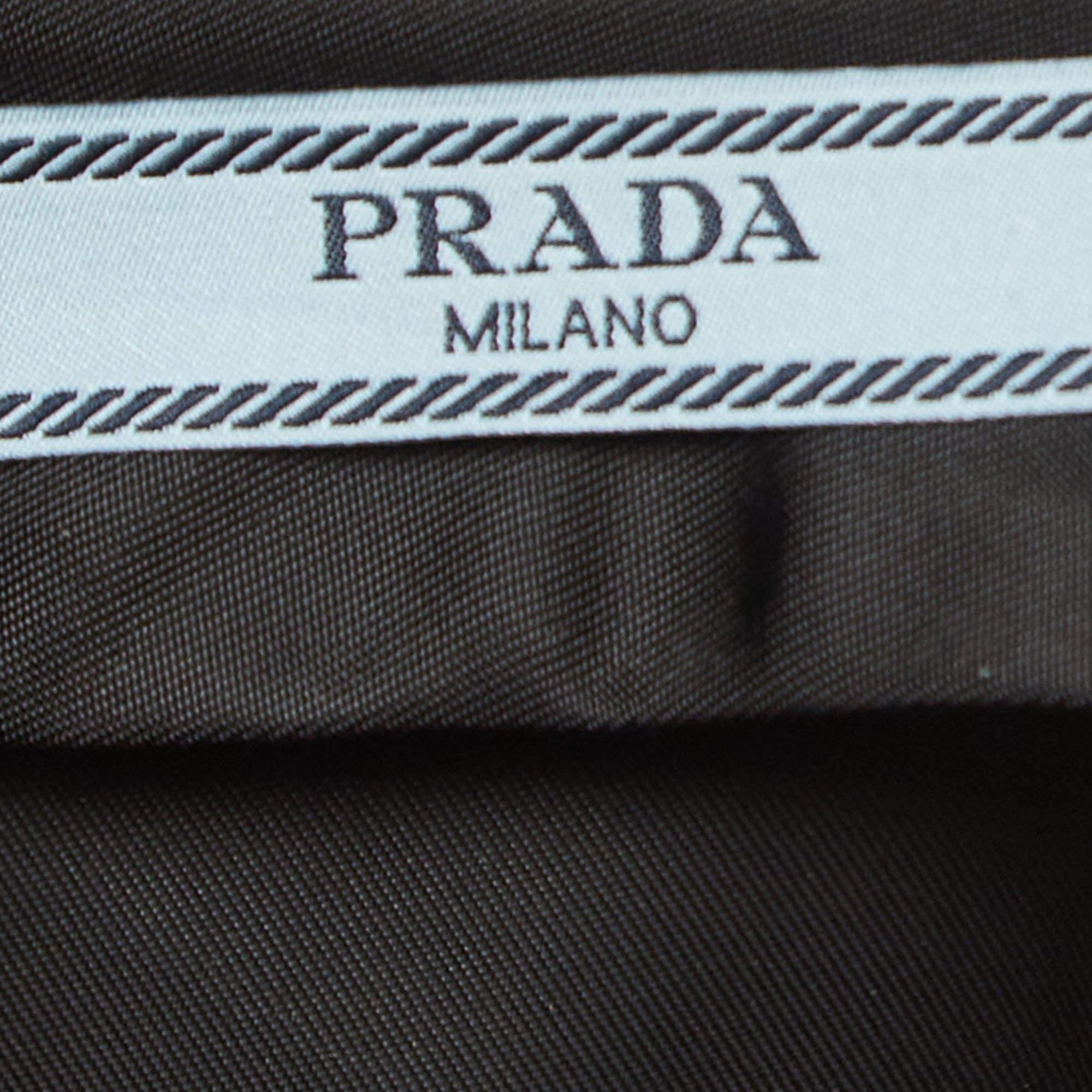 Prada Black Beaded Nylon Pleated Midi Skirt S For Sale 1