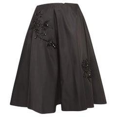 Antique Prada Black Beaded Nylon Pleated Midi Skirt S