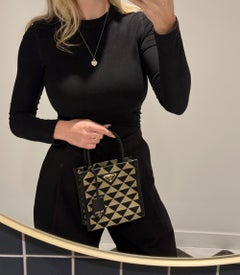 Prada Black, Beige Embroidered Canvas & Black Saffiano Leather Mini Symbole