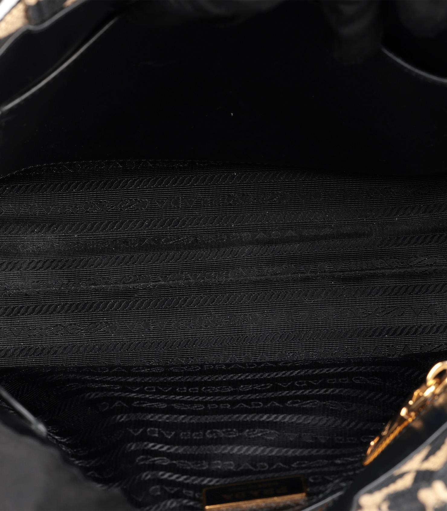 Prada Black & Beige Embroidered Fabric Small Symbole 6