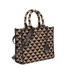 PRADA Black & Beige Embroidered Fabric Small Symbole