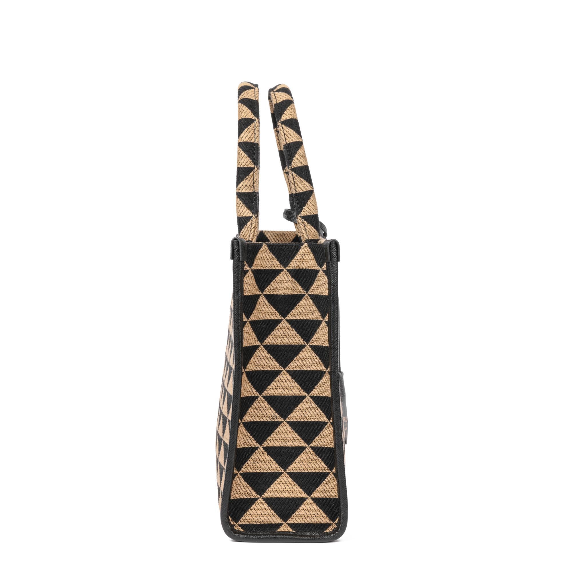 Nero PRADA Black & Beige Embroidered Fabric Small Symbole in vendita