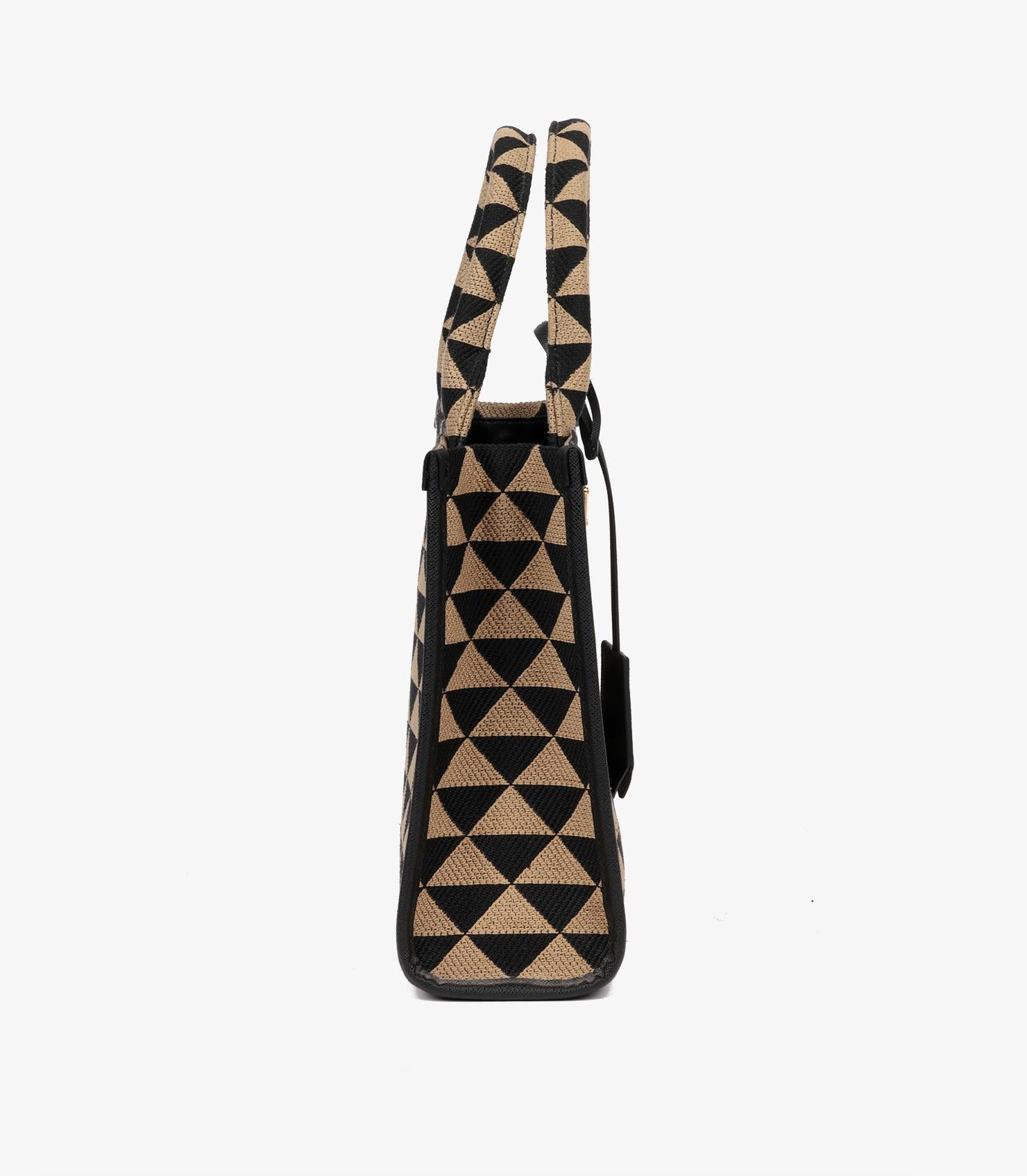 Women's or Men's Prada Black & Beige Embroidered Fabric Small Symbole