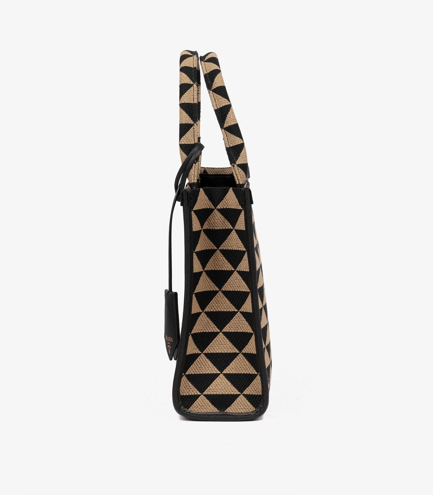 Prada Black & Beige Embroidered Fabric Small Symbole 1