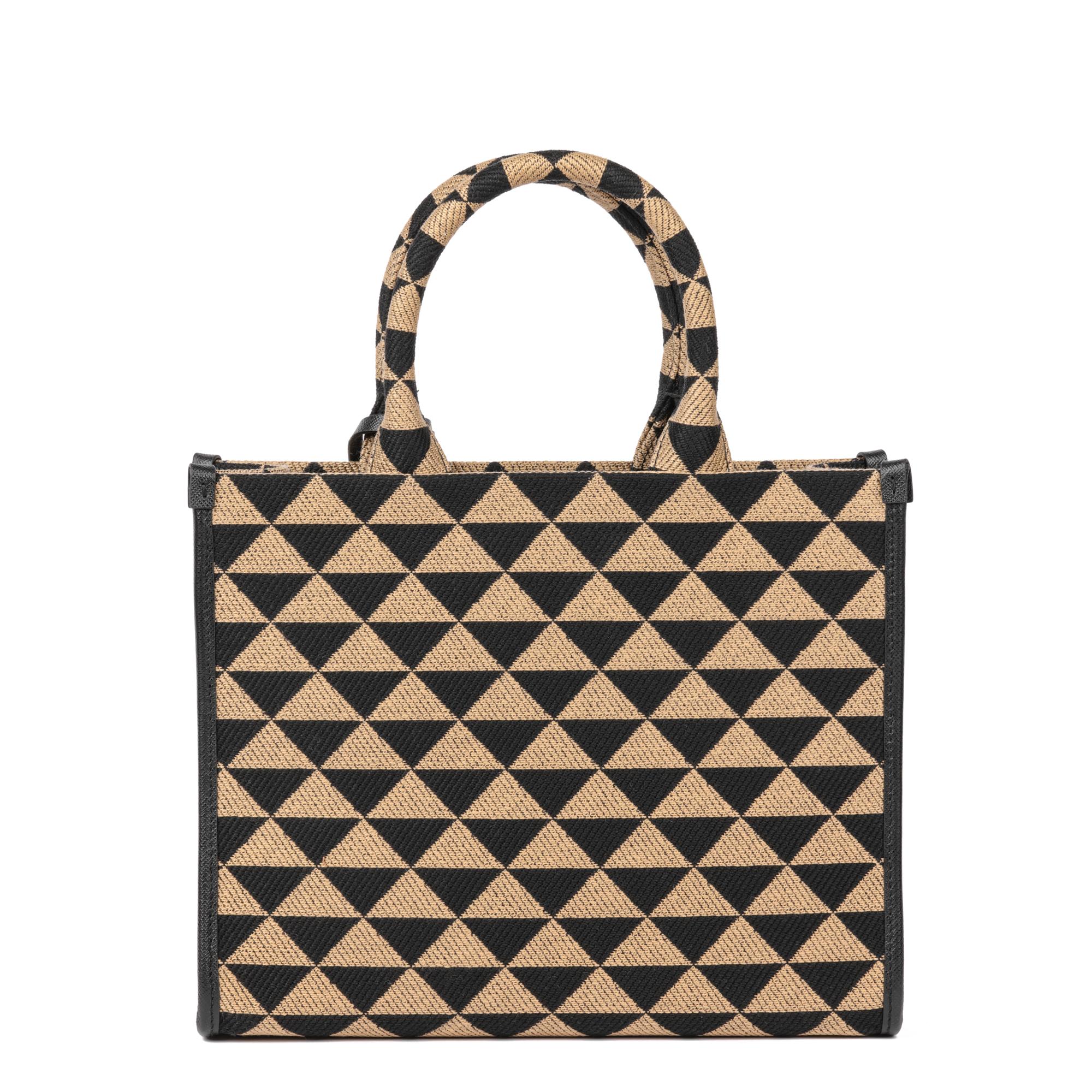 Donna PRADA Black & Beige Embroidered Fabric Small Symbole in vendita