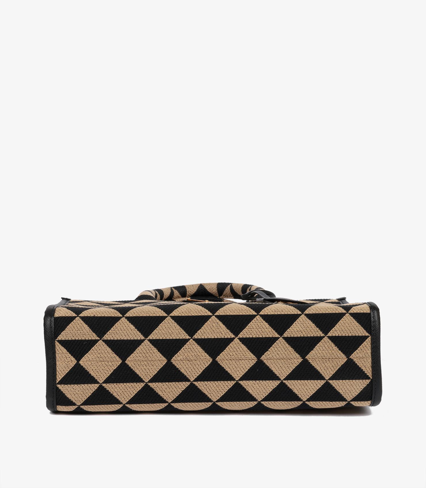 Prada Black & Beige Embroidered Fabric Small Symbole 3