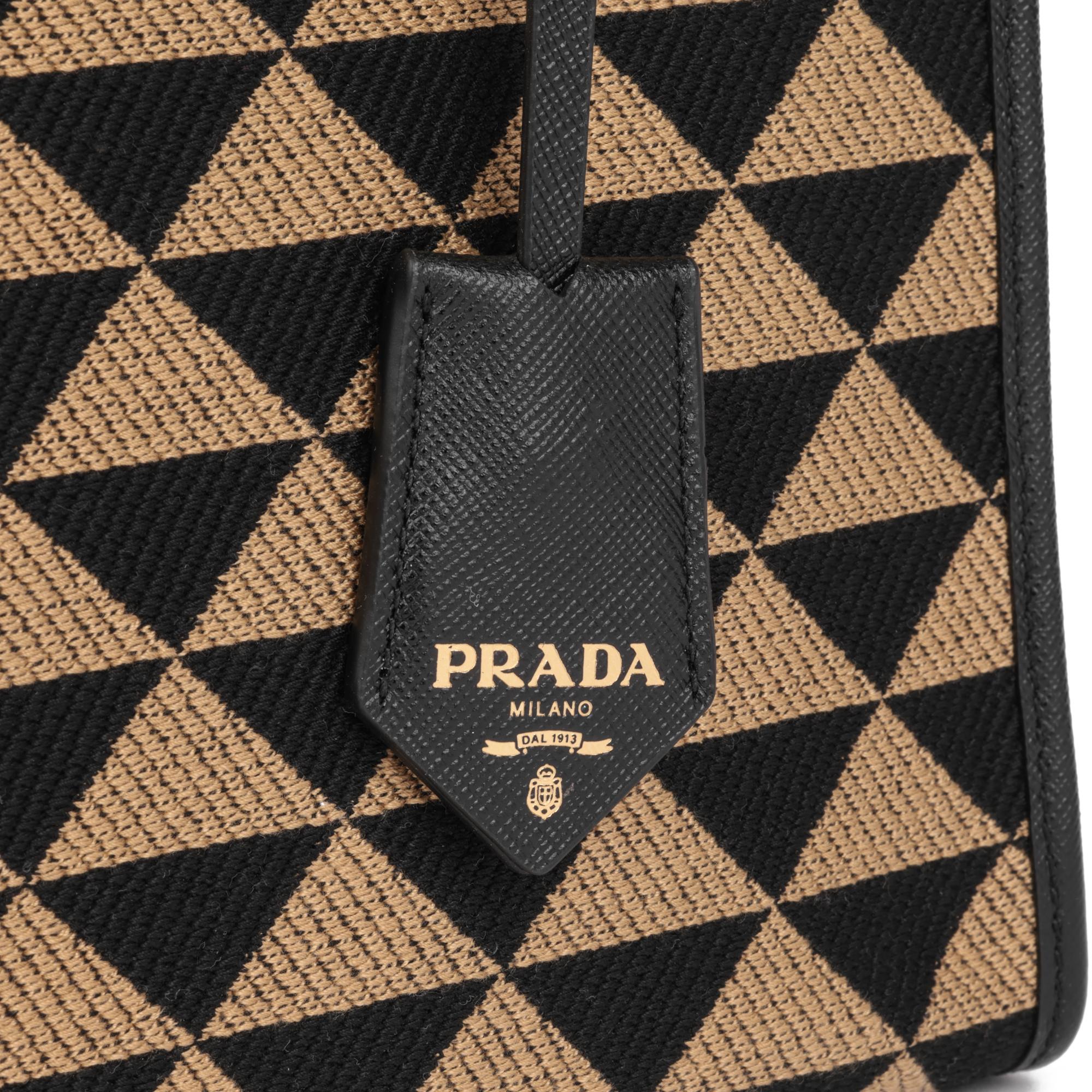 PRADA Black & Beige Embroidered Fabric Small Symbole For Sale 4