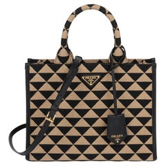 Prada Schwarz & Beige Bestickter Stoff Kleine Symbole