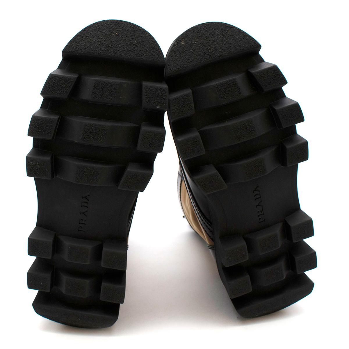 Prada Black & Beige Leather & Nylon Logo Combat Boots - Size EU 41.5 For Sale 3