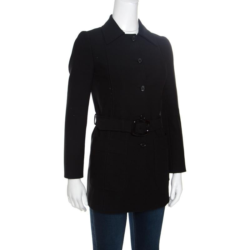 Prada Black Belted Coat S In Good Condition In Dubai, Al Qouz 2