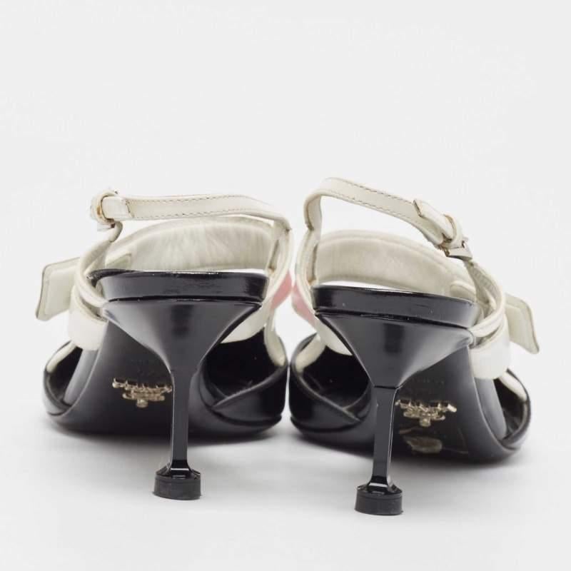 Women's Prada Black/Black Leather Slingback Pumps Size 37.5