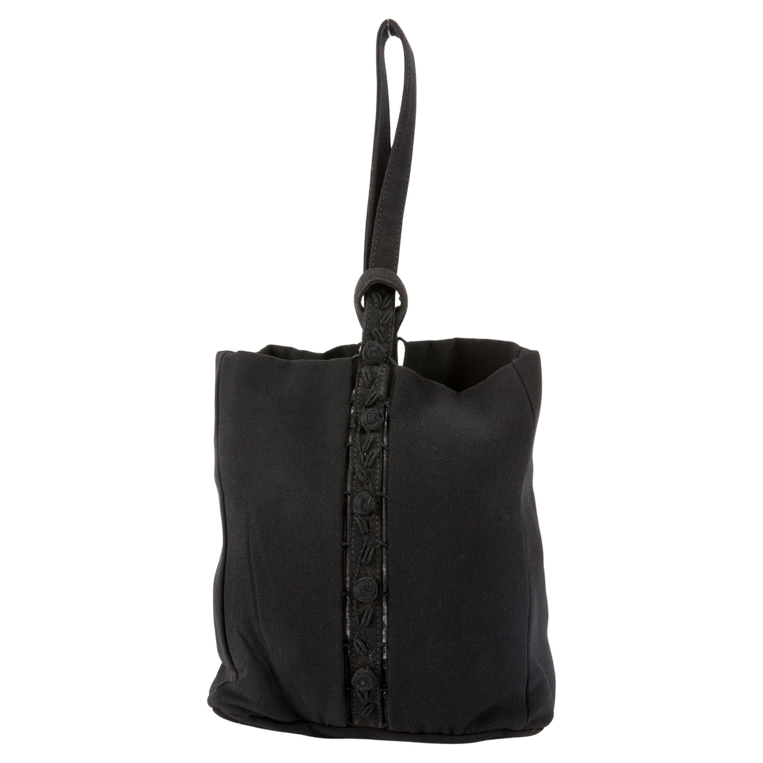 Prada Black Black Silk Top Handle Bag For Sale